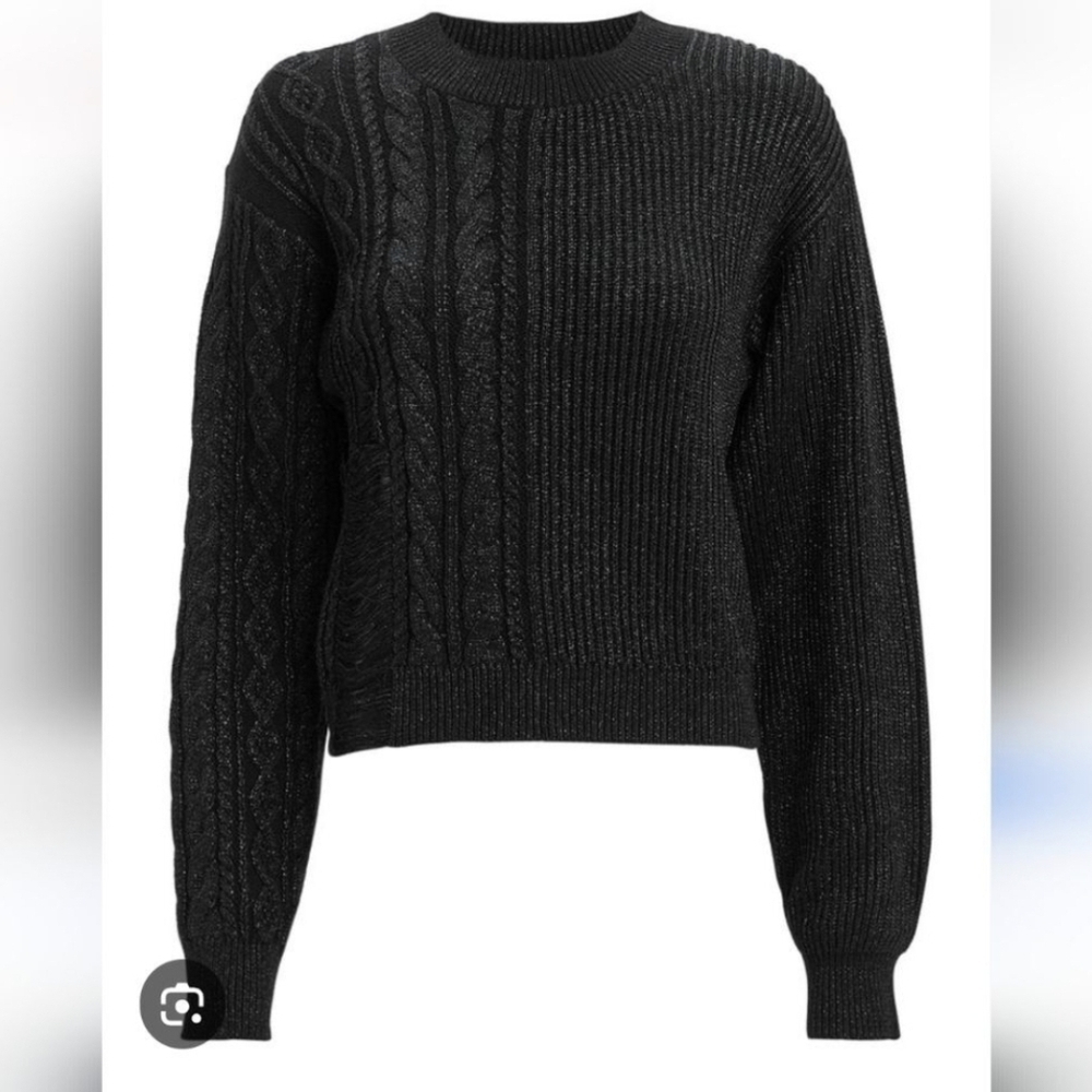 RtA Black Textured Metallic Distress Knit Sweater Size S